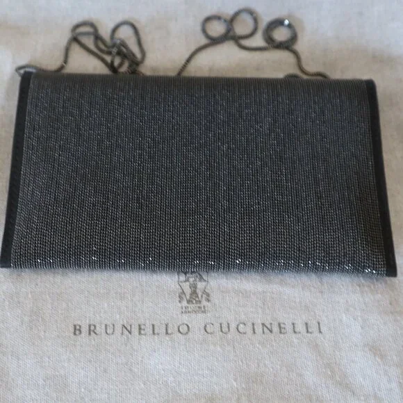 Brunello Cucinelli Monili Crossbody City Bag Gunmetal Clutch Precious New $3895 - Picture 6 of 10
